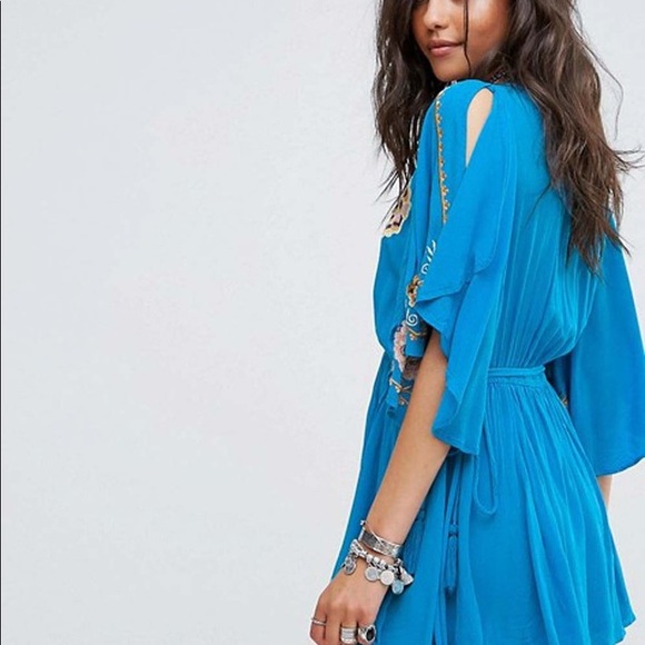 NWOT Free People Turquoise Cora Mini Dress - Picture 4 of 11